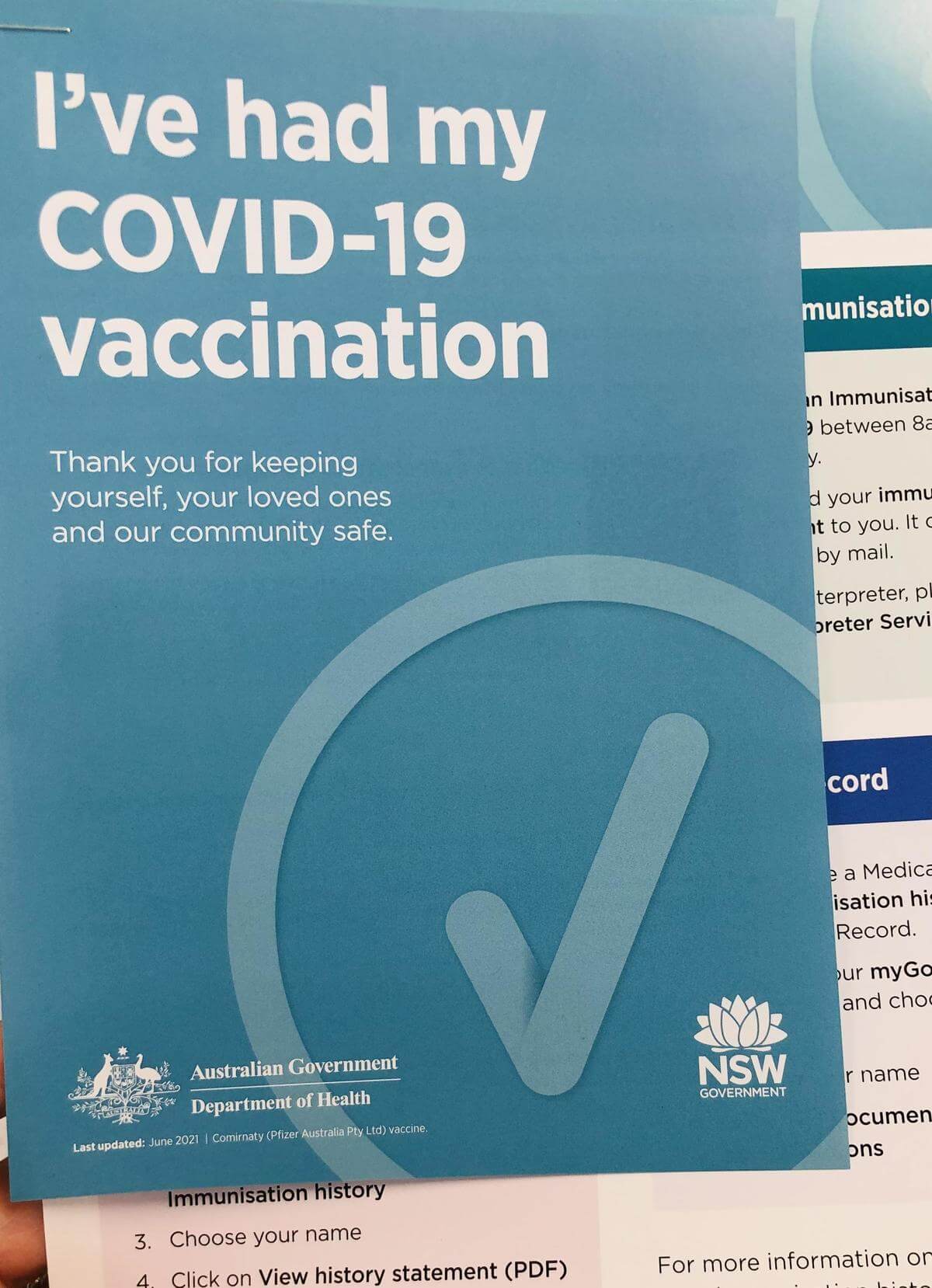 I have had my COVID-19 Vaccination. (我已經接種了 COVID-19 疫苗)
